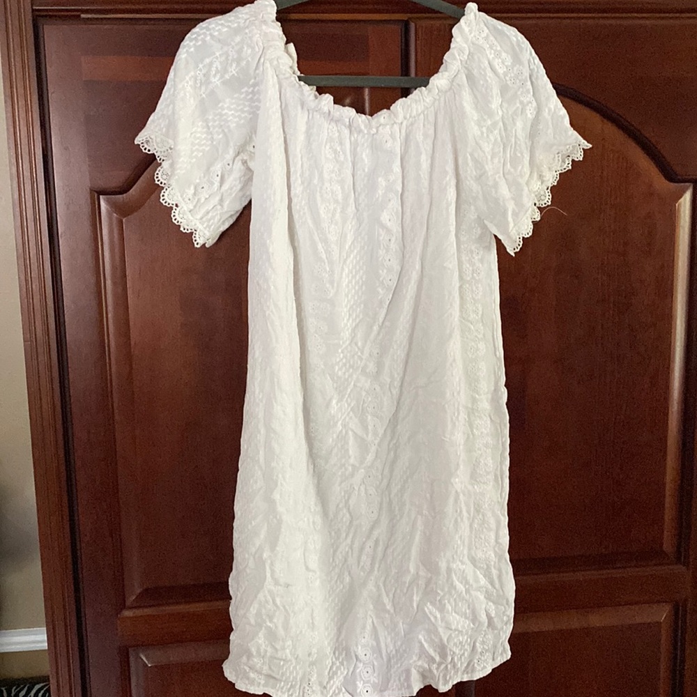 Off the shoulder, white dress